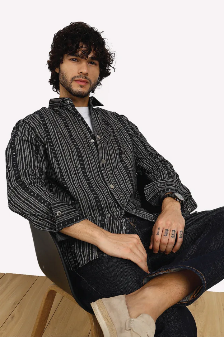 NAVY JACQUARD SHIRT - CRAIG