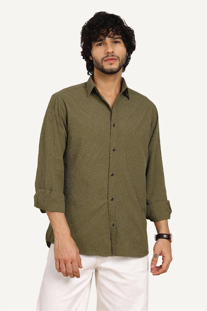 OLIVE TEXTURE WEAVE SHIRT - CRAIG