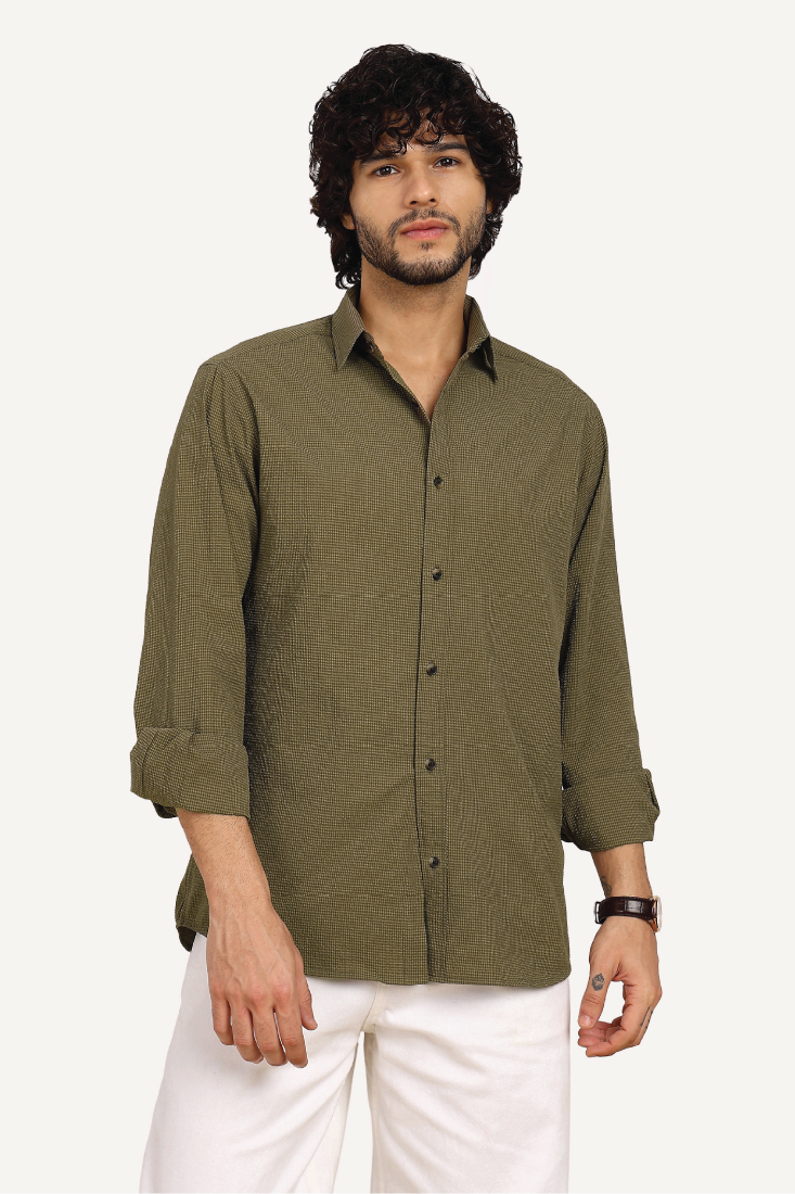 OLIVE TEXTURE WEAVE SHIRT