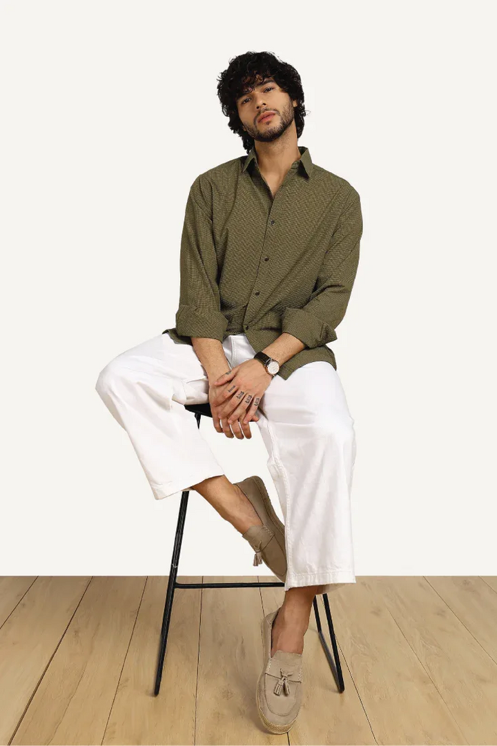 OLIVE TEXTURE WEAVE SHIRT - CRAIG