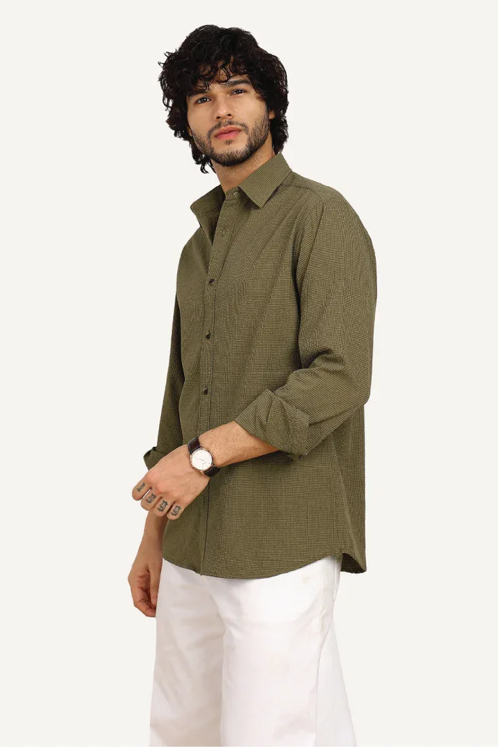 OLIVE TEXTURE WEAVE SHIRT - CRAIG