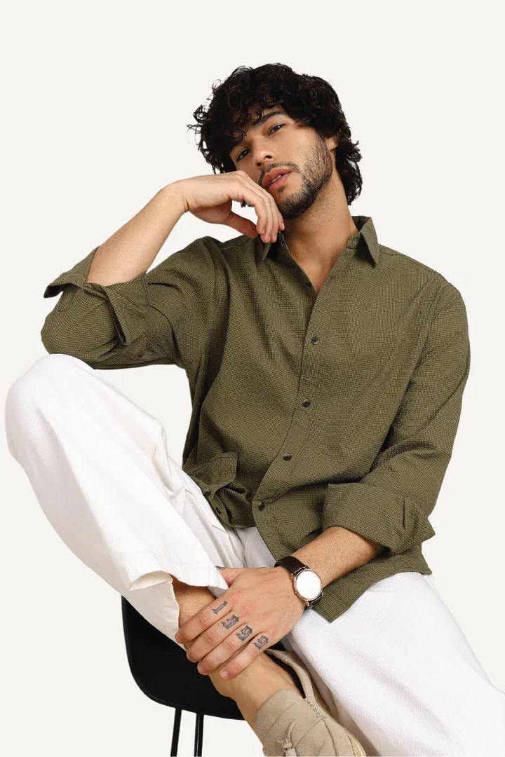 OLIVE TEXTURE WEAVE SHIRT - CRAIG