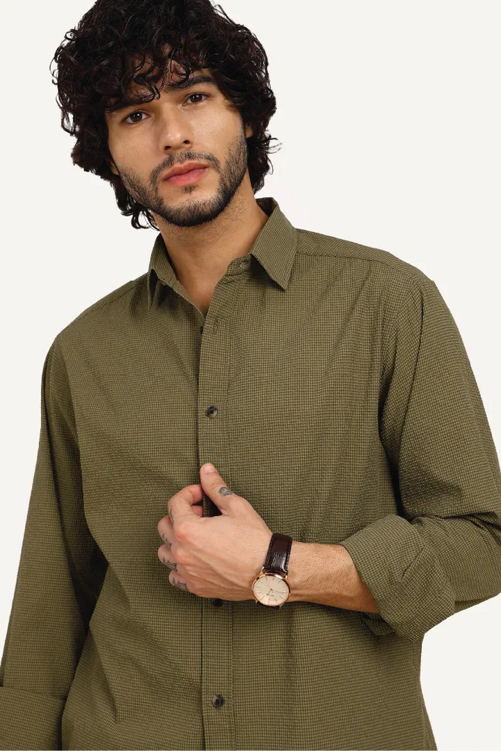 OLIVE TEXTURE WEAVE SHIRT - CRAIG