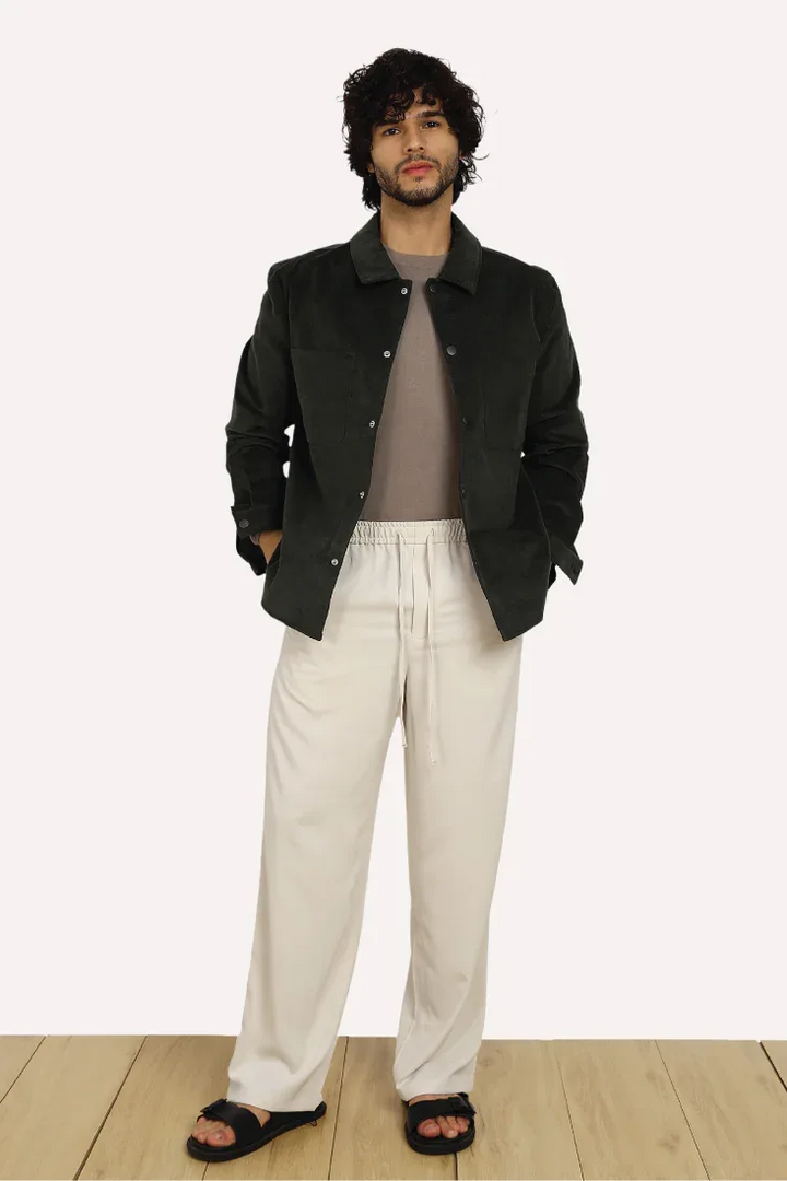 OLIVE COTTON TEXTURE OVERSHIRT - CRAIG