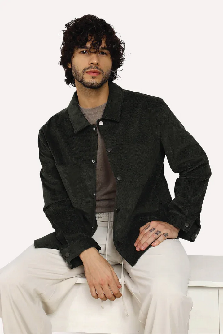 OLIVE COTTON TEXTURE OVERSHIRT - CRAIG