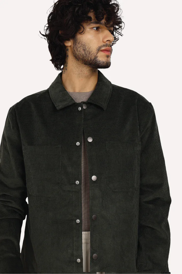 OLIVE COTTON TEXTURE OVERSHIRT - CRAIG