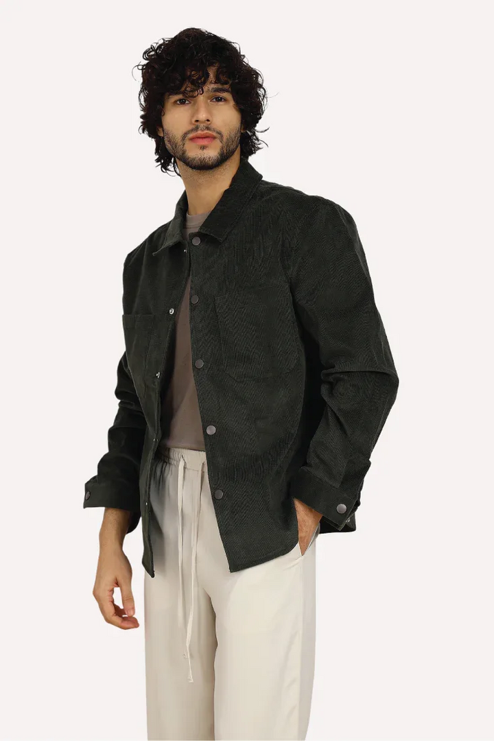 OLIVE COTTON TEXTURE OVERSHIRT - CRAIG