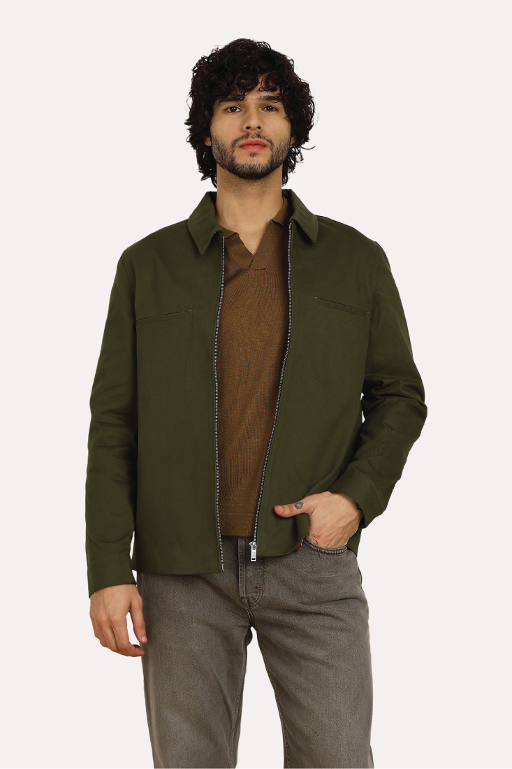 OLIVE SWOOSH OVERSHIRT