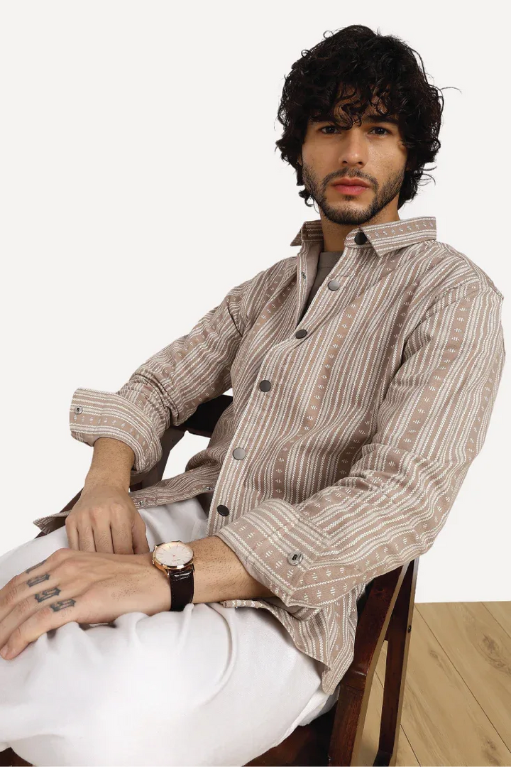 BEIGE JACQUARD SHIRT - CRAIG