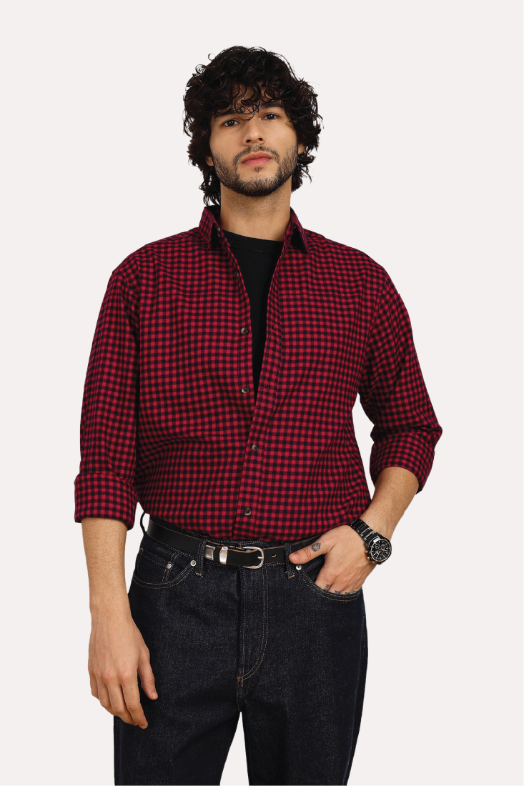 RED BRUSHED CHECK SHIRT