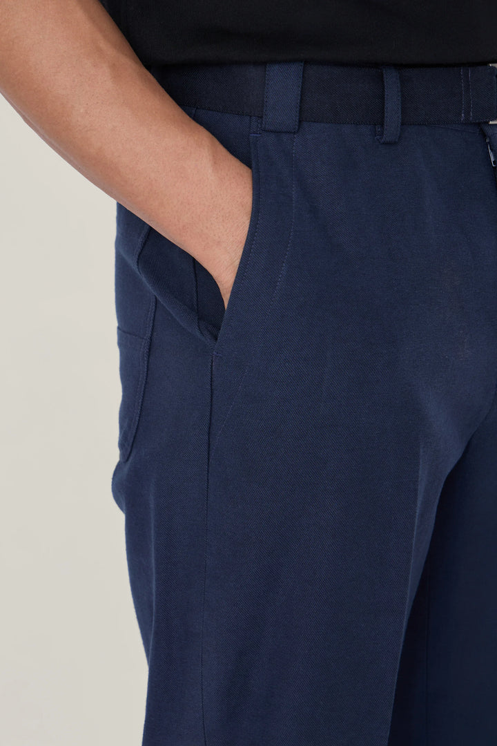 SELF FABRIC BELT TROUSERS NAVY - CRAIG