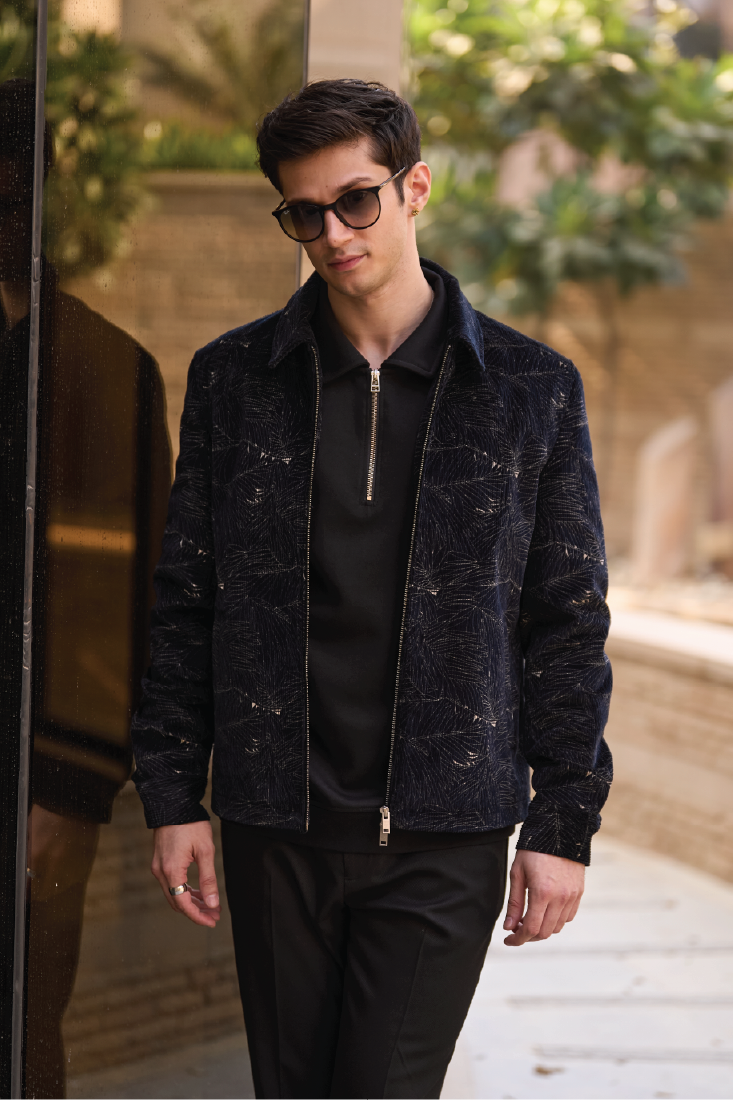 BLACK TROPICAL PRINTED BOMBER JACKET