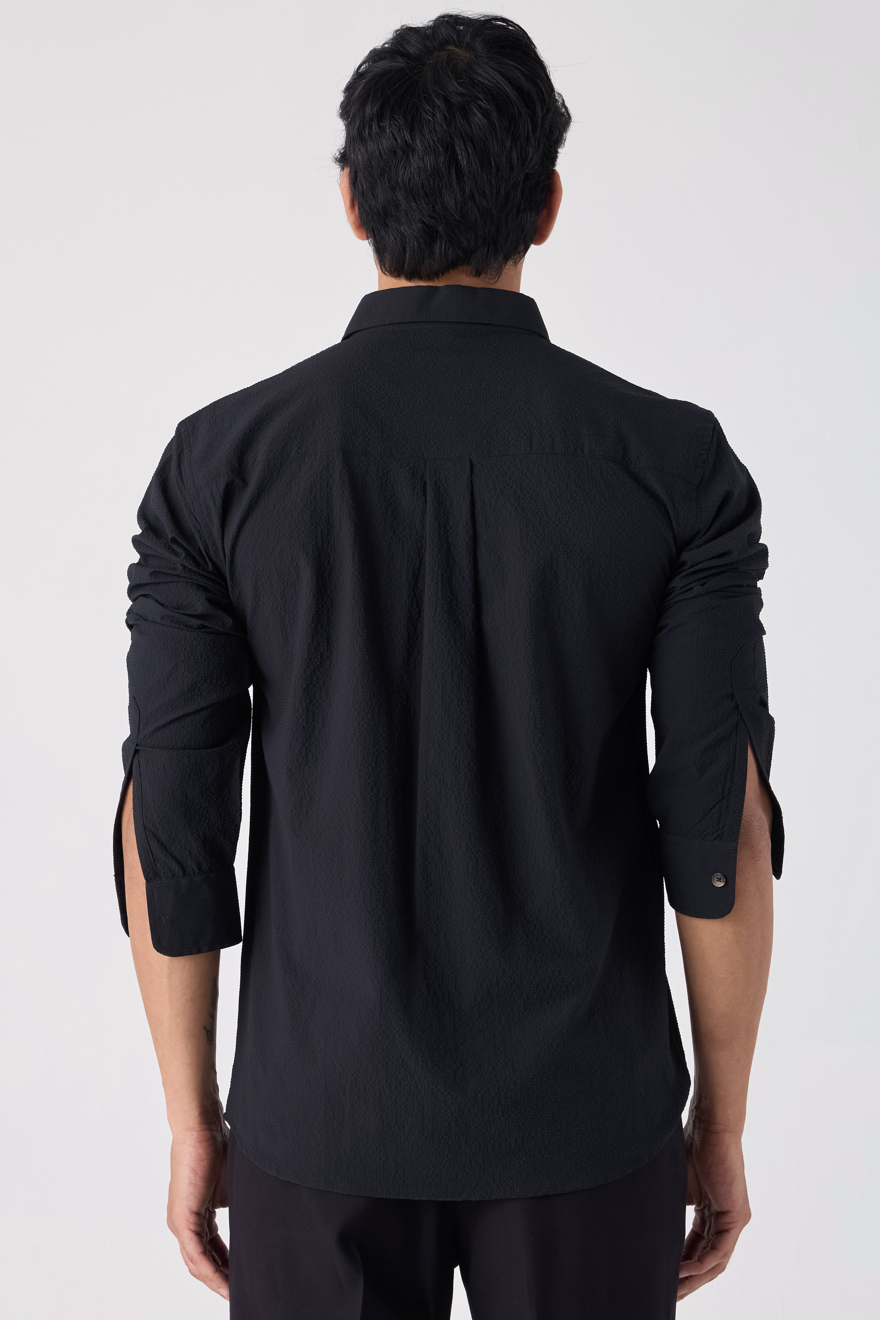 BLACK TEXTURE WEAVE SHIRT