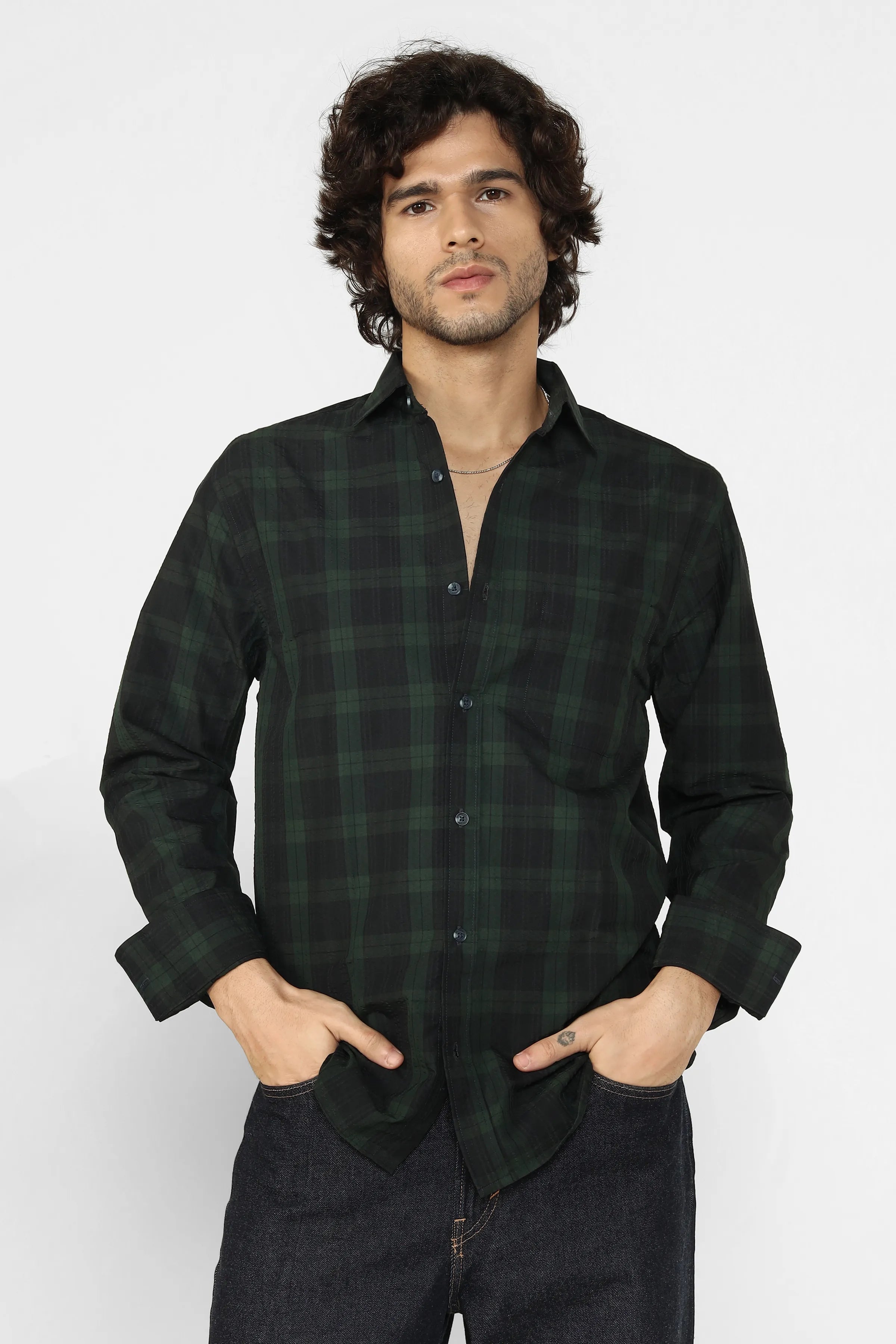 Green Seersucker Shirt - Craig Men