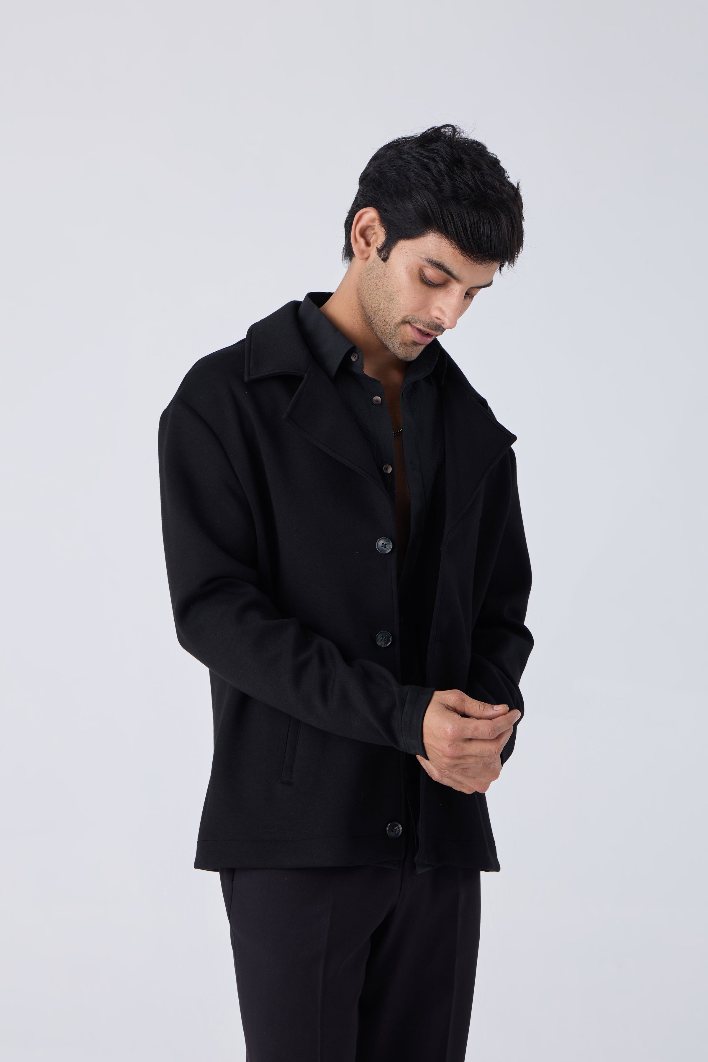 KNIT LAPEL OVERSHIRT