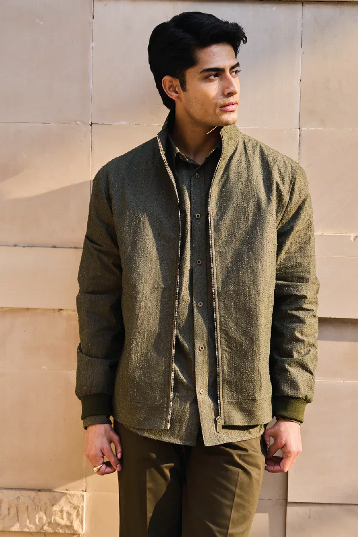 OLIVE TEXTURE COTTON JACKET - CRAIG