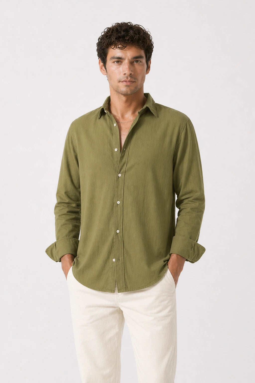 Olive Creased Cotton Shirt