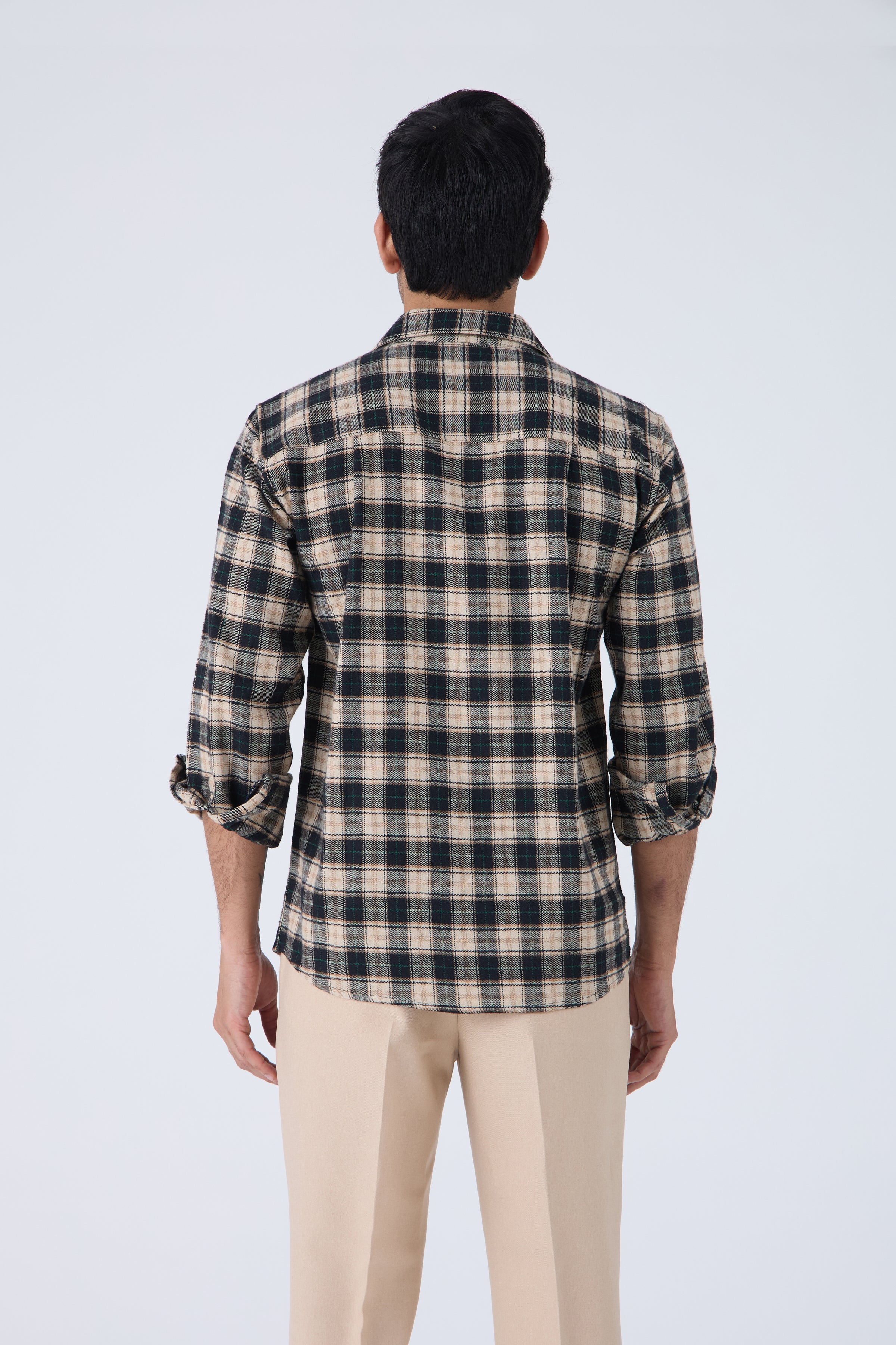 BLACK WINTER CHECK BRUSHED COTTON SHIRT