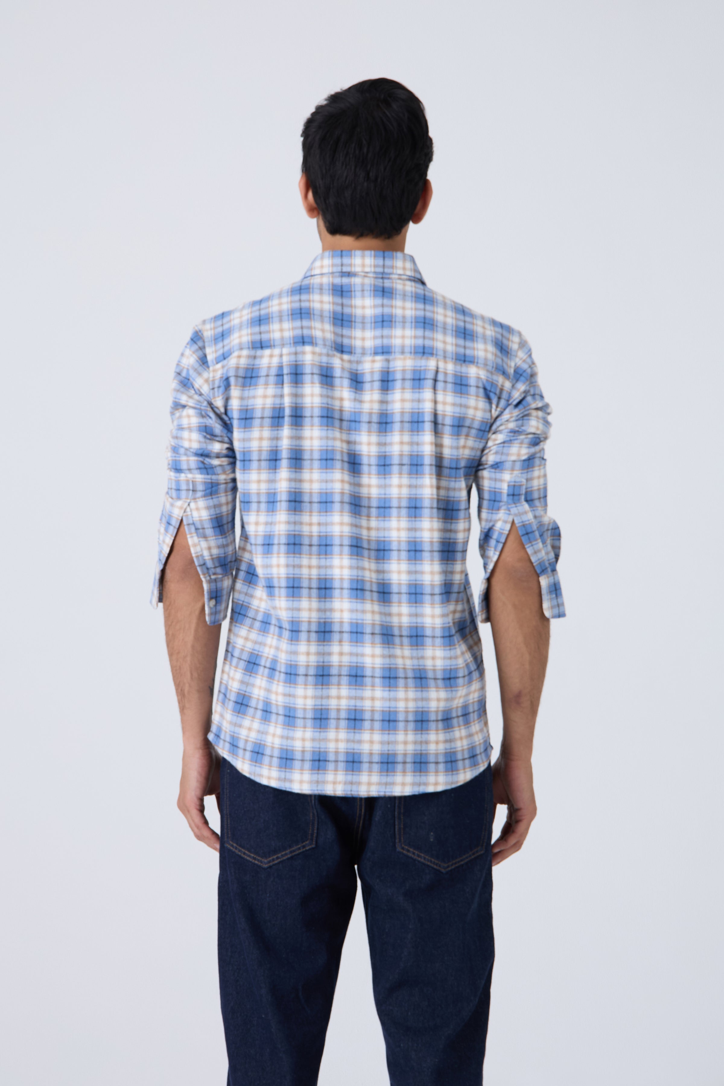 BLUE WINTER CHECK BRUSHED COTTON SHIRT