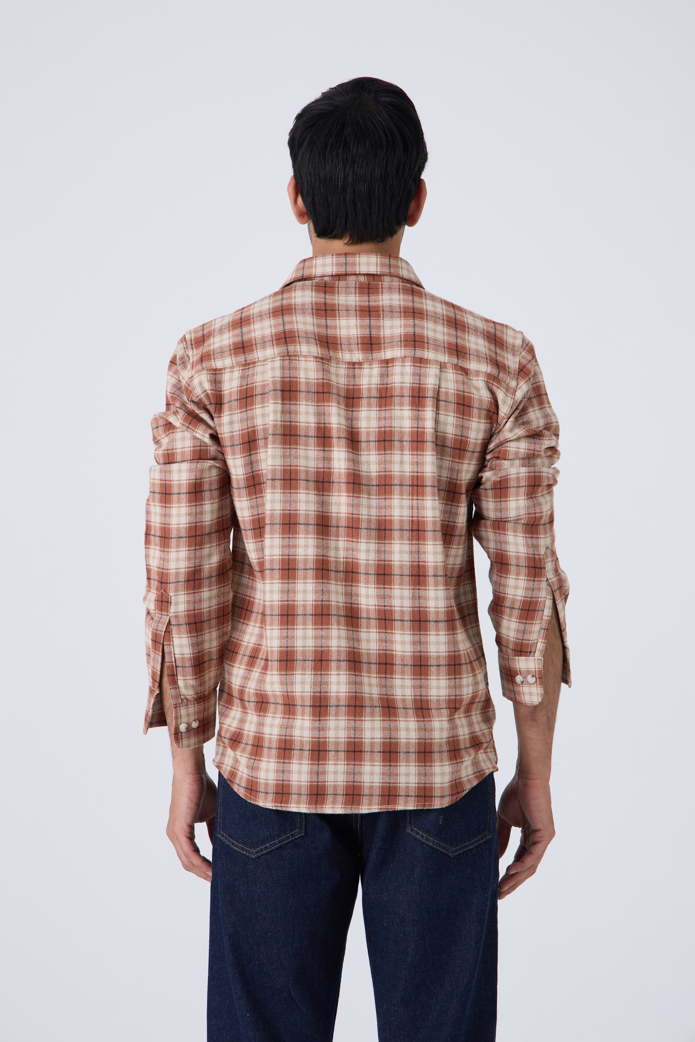 TAN WINTER CHECK BRUSHED COTTON SHIRT