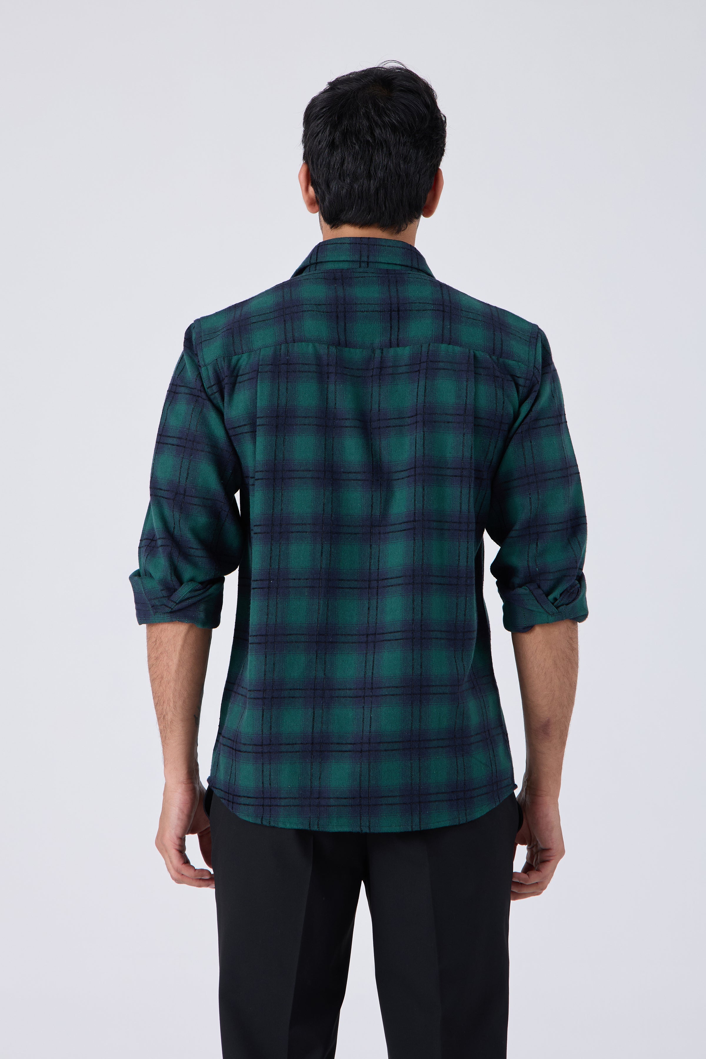 GREEN BRUSHED COTTON CHECK SHIRT