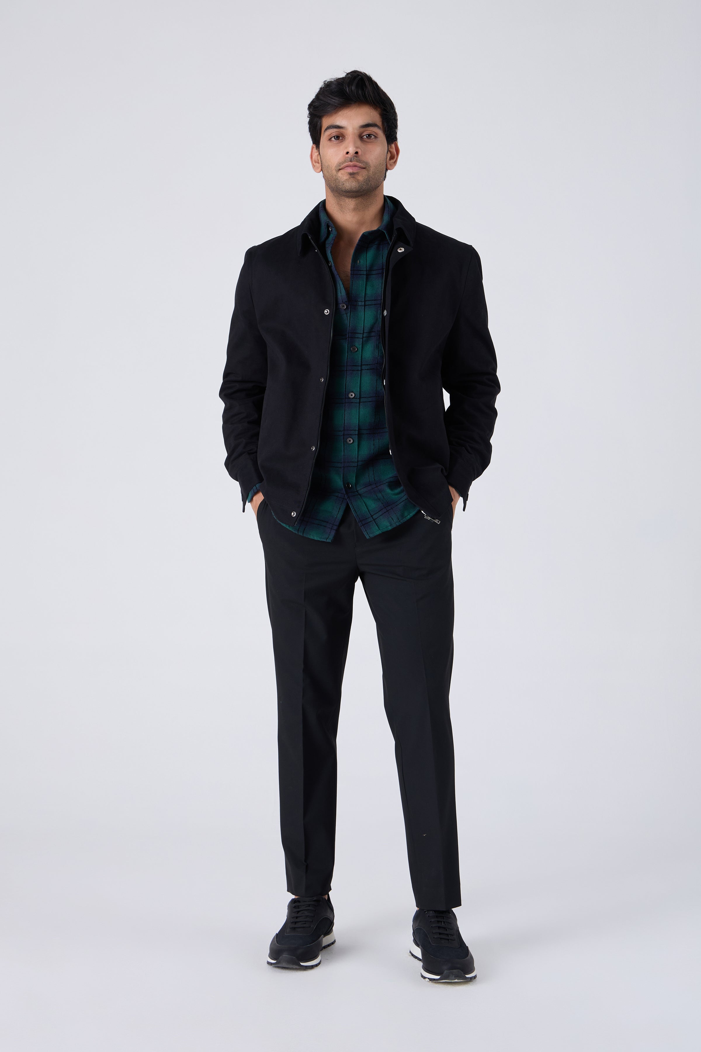 GREEN BRUSHED COTTON CHECK SHIRT