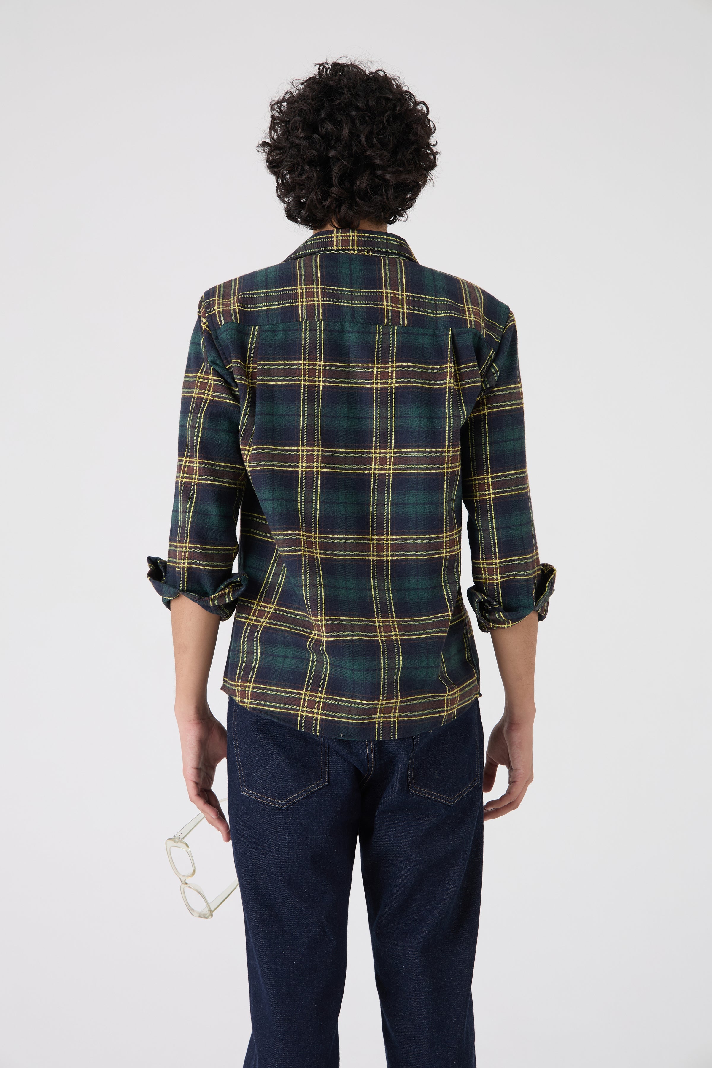 GREEN YELLOW BRUSHED COTTON CHECK SHIRT