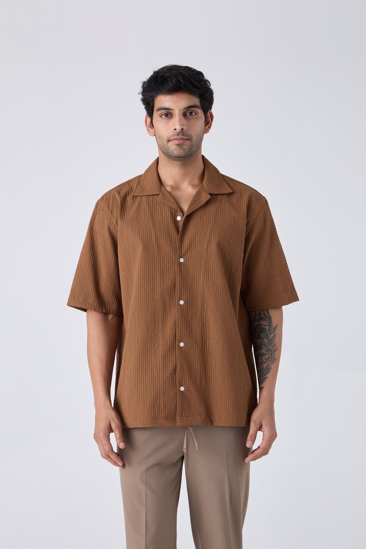 TEXTURED POLY - VISCOSE BLEND BOXY SHIRT