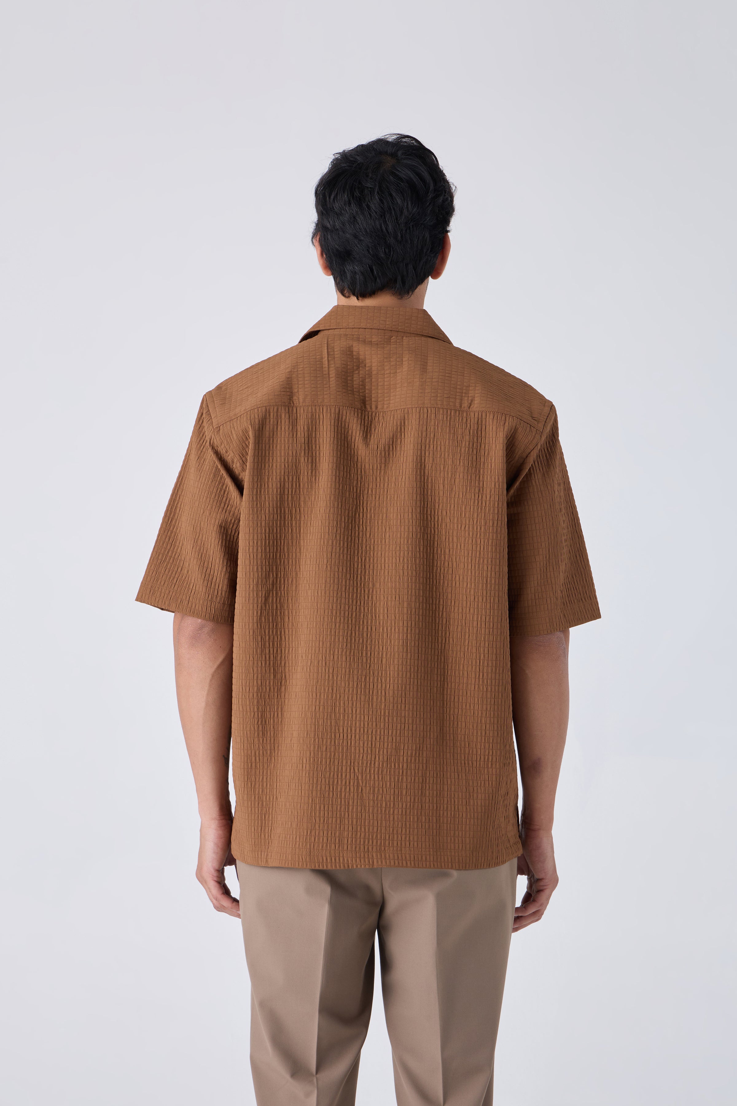 TEXTURED POLY - VISCOSE BLEND BOXY SHIRT