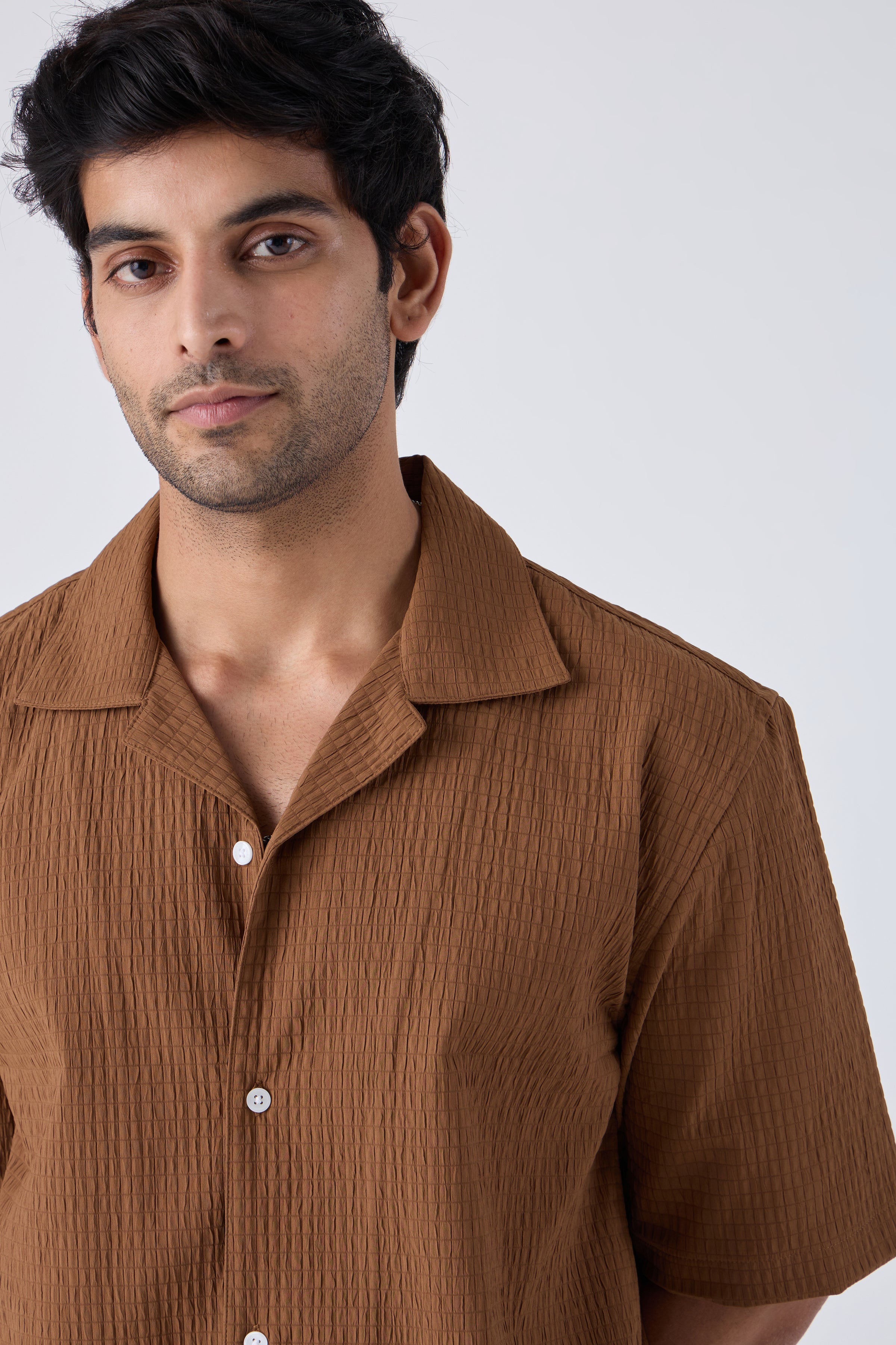 TEXTURED POLY - VISCOSE BLEND BOXY SHIRT