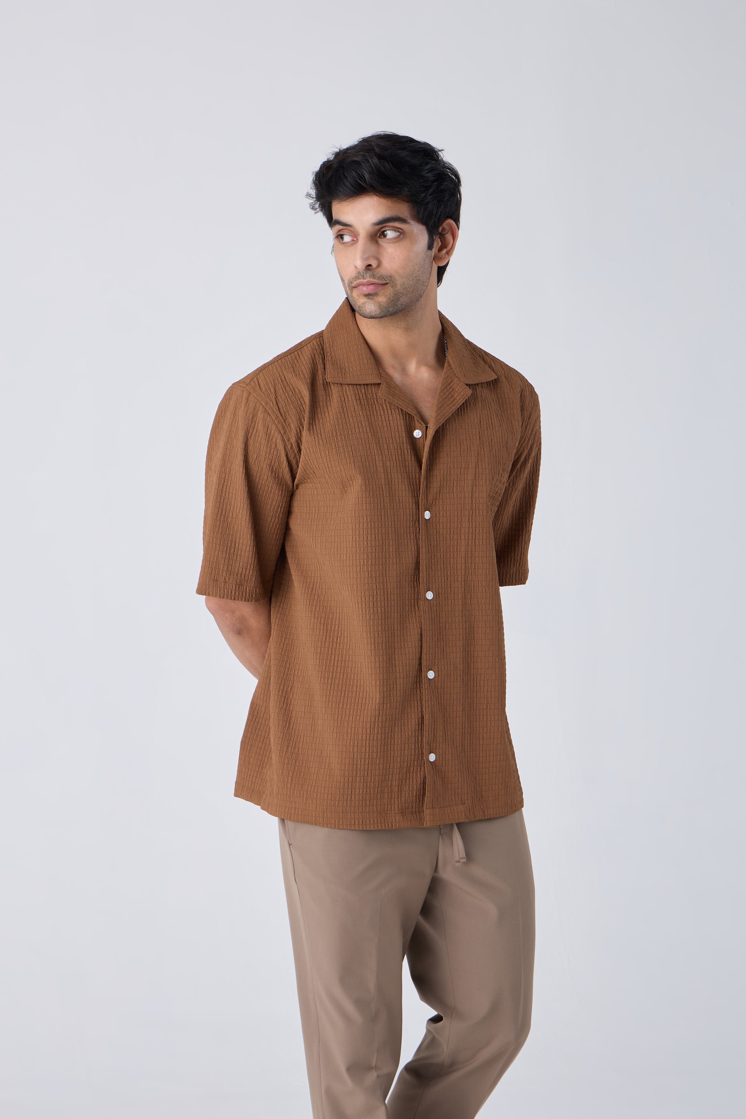 TEXTURED POLY - VISCOSE BLEND BOXY SHIRT