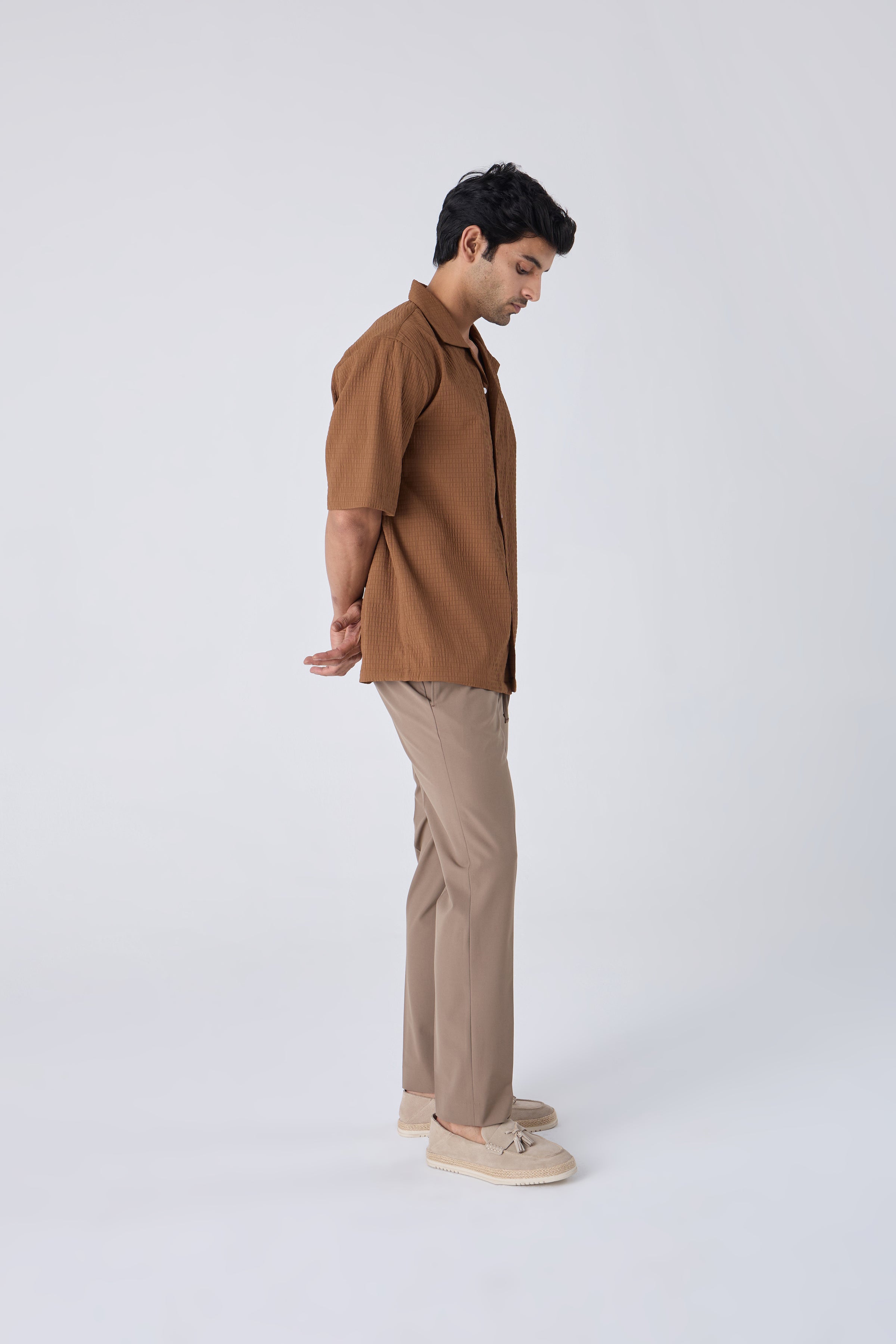 TEXTURED POLY - VISCOSE BLEND BOXY SHIRT