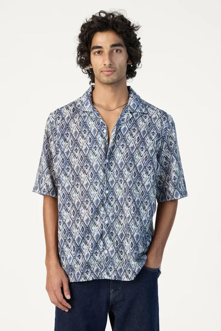BLUE HARLEQUIN PRINTED SHIRT - CRAIG