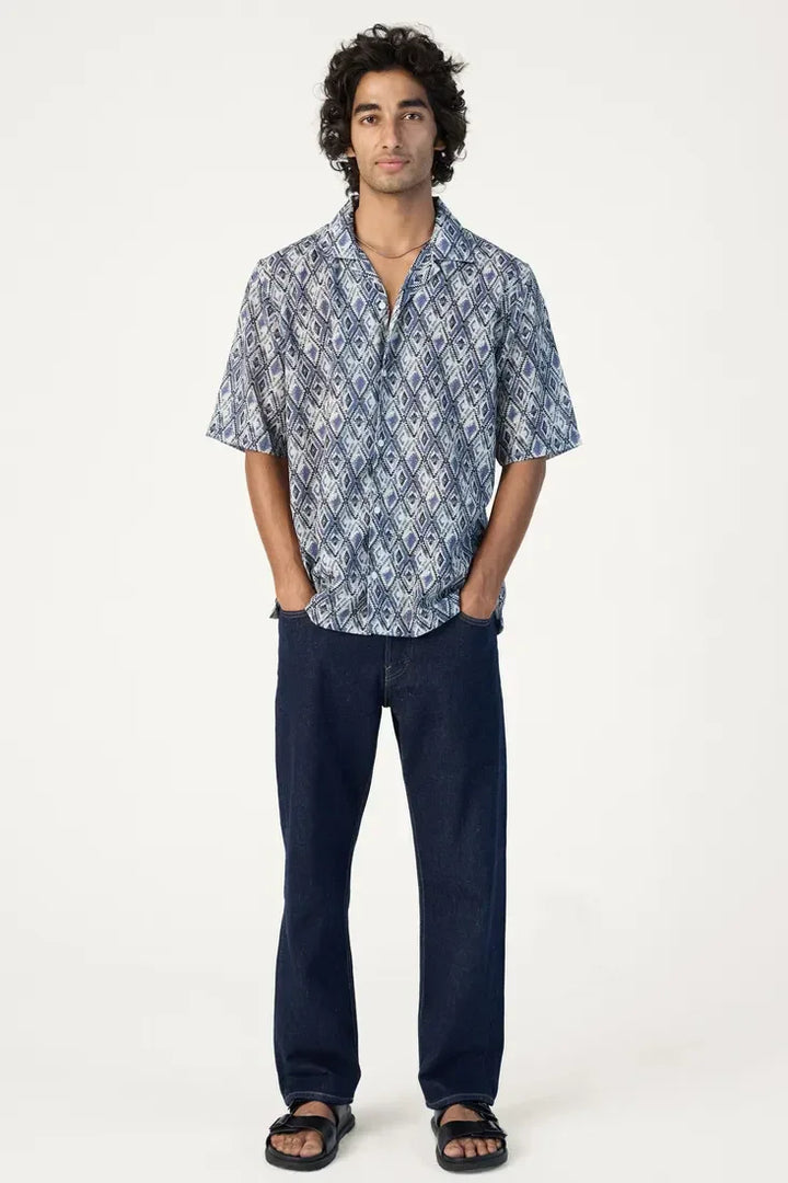 BLUE HARLEQUIN PRINTED SHIRT - CRAIG