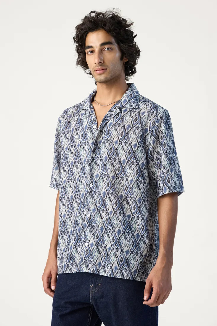 BLUE HARLEQUIN PRINTED SHIRT