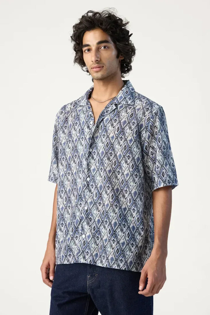 BLUE HARLEQUIN PRINTED SHIRT - CRAIG