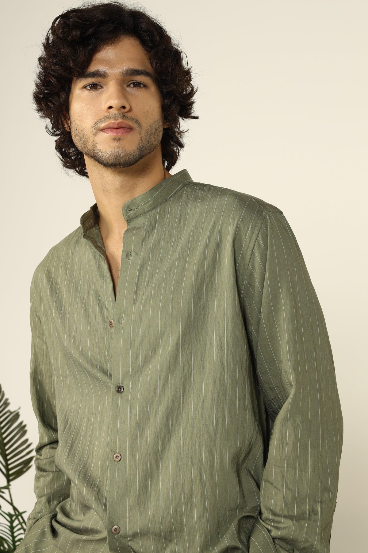 OLIVE FLOWING STRIPE SHIRT - CRAIG