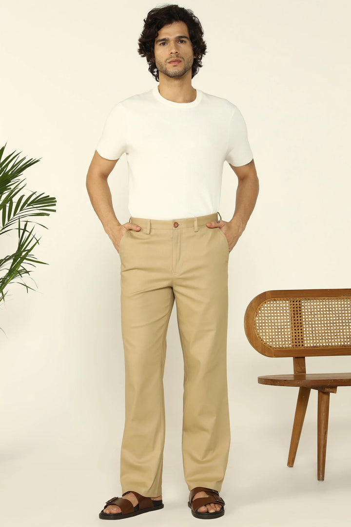 REGULAR FIT COTTON TROUSERS BEIGE - CRAIG