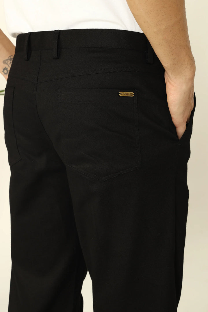 REGULAR FIT COTTON TROUSERS BLACK - CRAIG