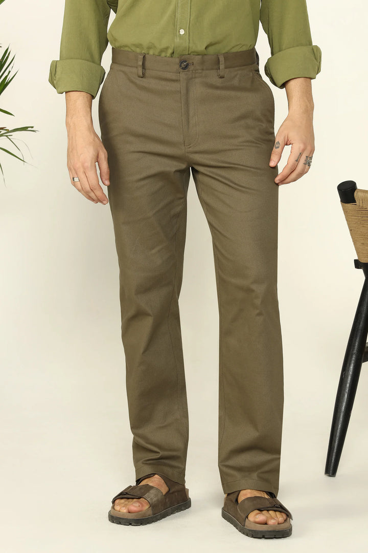 REGULAR FIT COTTON TROUSERS OLIVE - CRAIG
