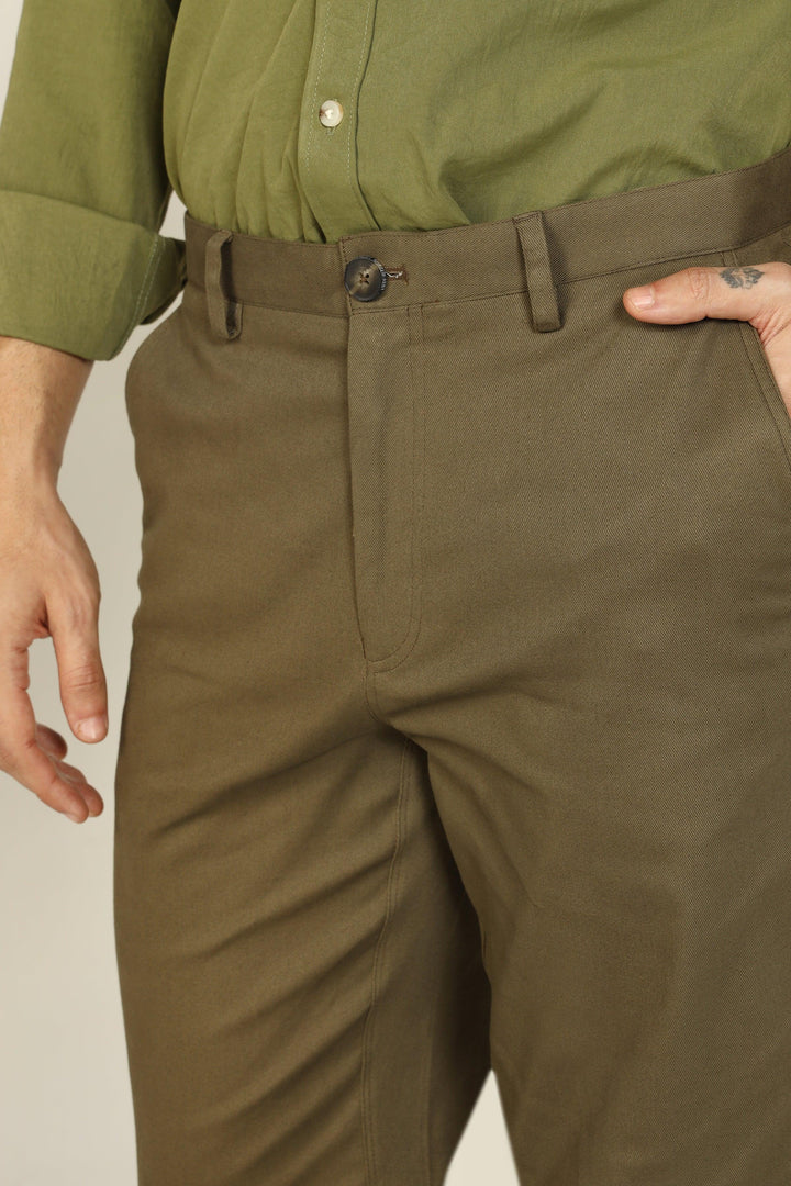 REGULAR FIT COTTON TROUSERS OLIVE - CRAIG
