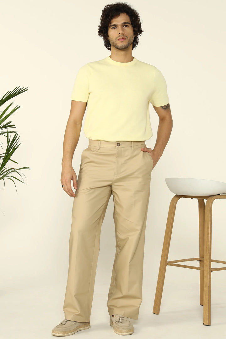 WIDE FIT COTTON TROUSERS BEIGE - CRAIG