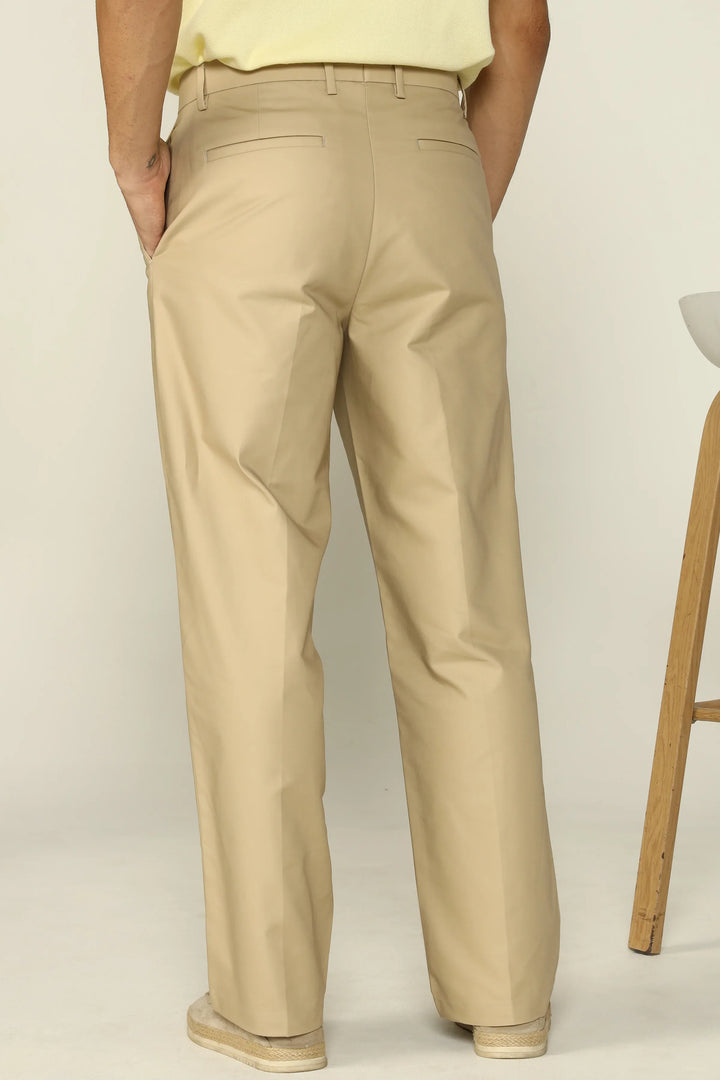 WIDE FIT COTTON TROUSERS BEIGE - CRAIG