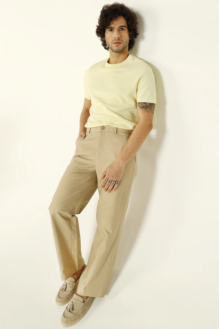WIDE FIT COTTON TROUSERS BEIGE - CRAIG