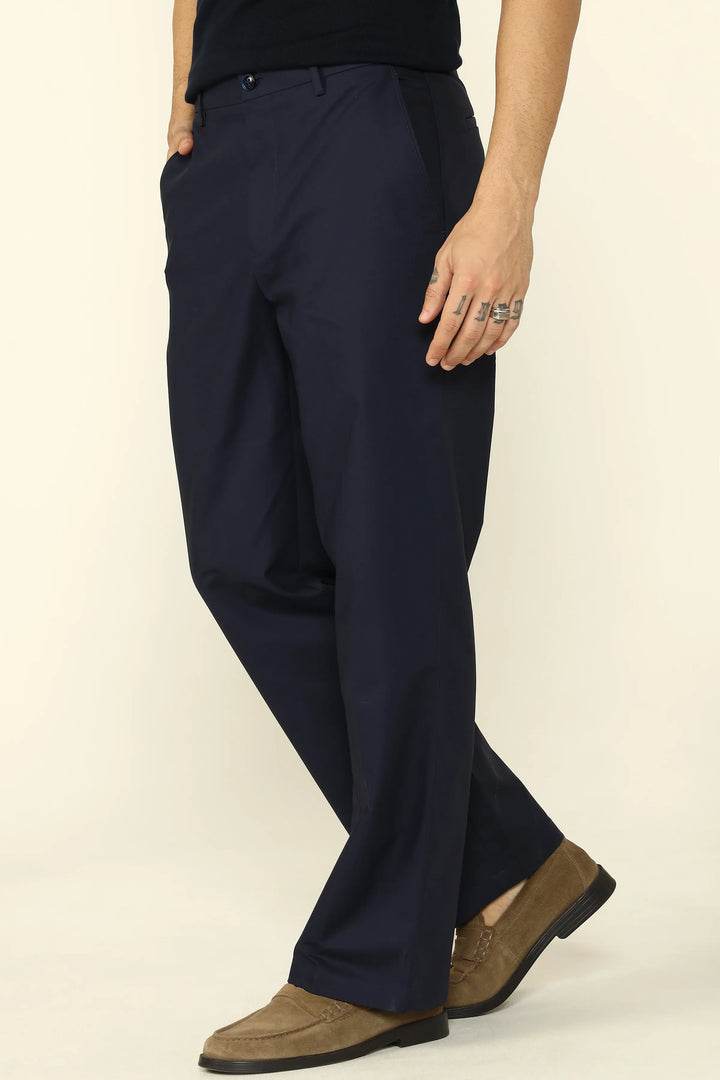 WIDE FIT COTTON TROUSERS NAVY - CRAIG