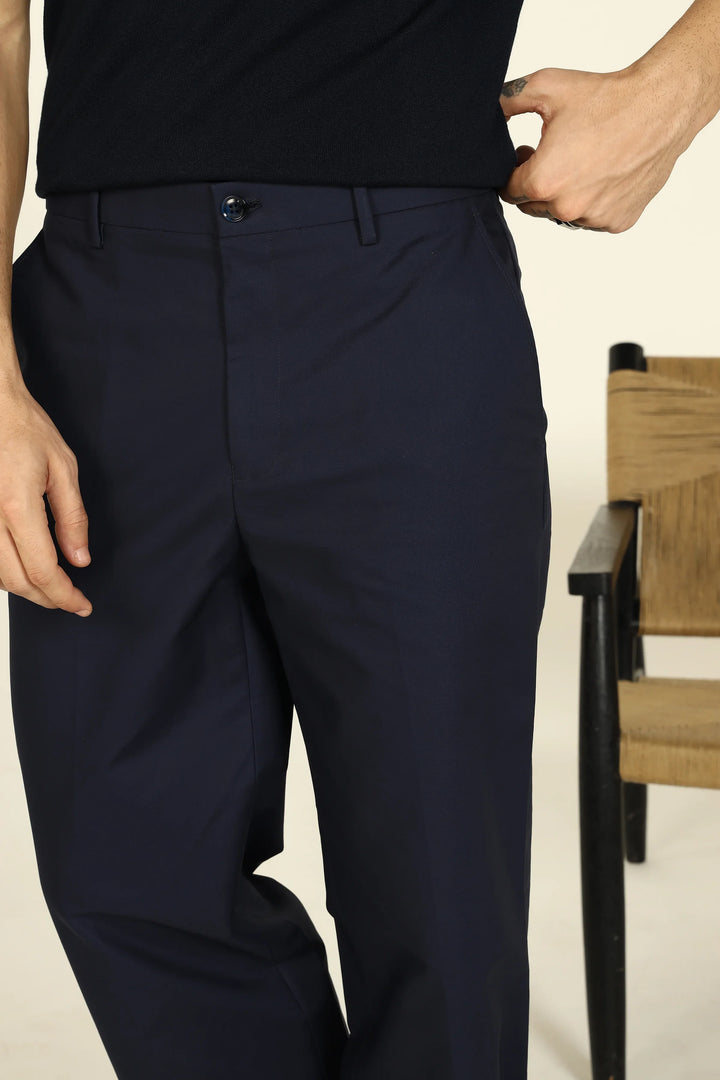 WIDE FIT COTTON TROUSERS NAVY - CRAIG
