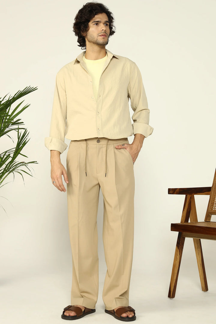 WIDE LEG DRAWSTRING TROUSERS BEIGE - CRAIG