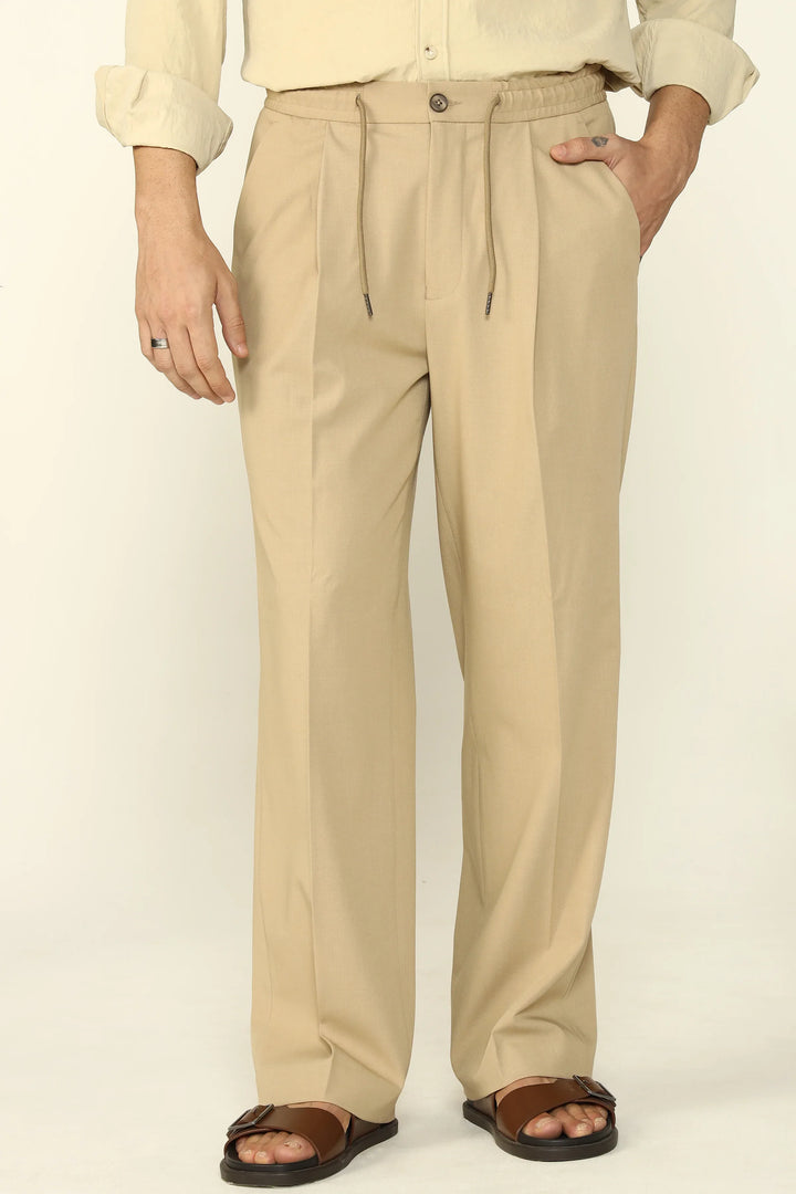WIDE LEG DRAWSTRING TROUSERS BEIGE - CRAIG