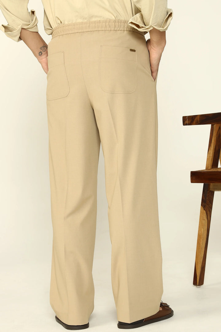 WIDE LEG DRAWSTRING TROUSERS BEIGE - CRAIG