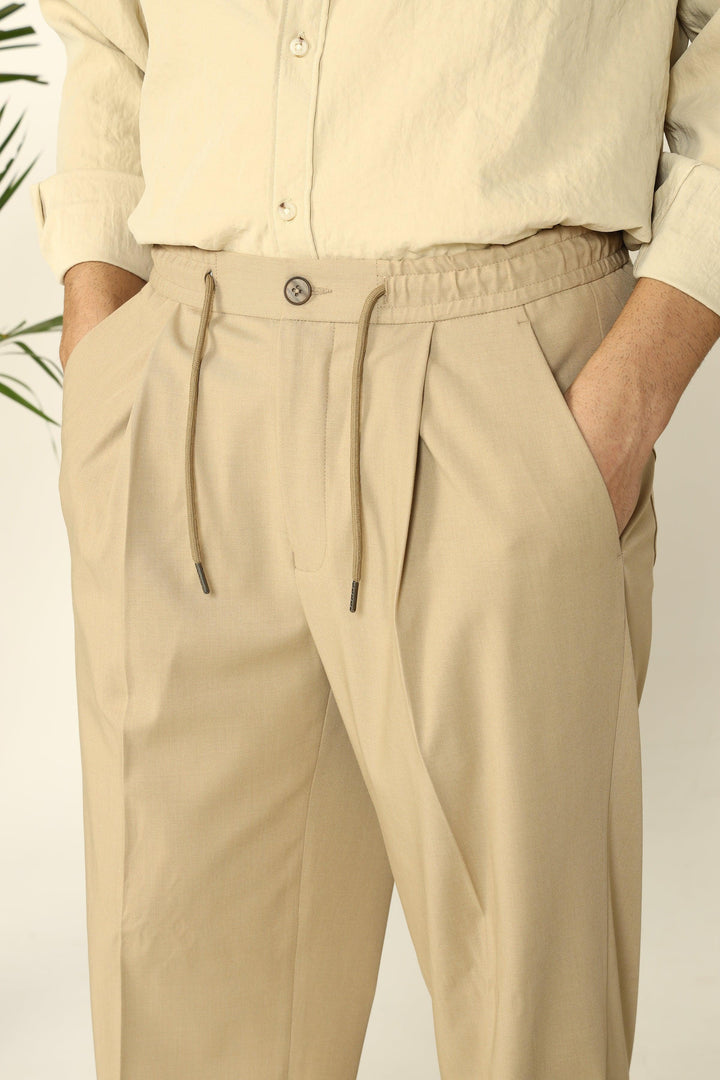 WIDE LEG DRAWSTRING TROUSERS BEIGE - CRAIG